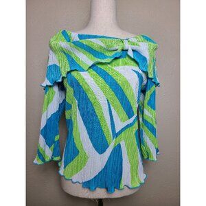 CDW Womens Long Sleeves Top Shirt Blouse Multicolor Blue Green White Size L A468